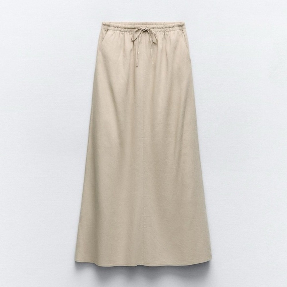Princess Polly | Linen-Blend Drawstring Maxi Skirt in Natural